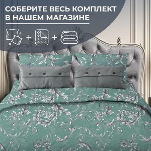 Простыня на резинке 180*200 см, поплин, борт 25 см (Валенсия, бирюзово-зеленый)