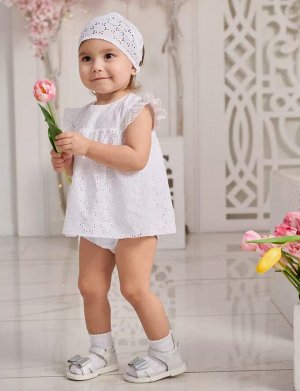 Комплект для девочки летний хлопок шитье Боди-платье+повязка Марбелья цвет Белый (Круги)
