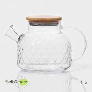 Заварочный чайник BellaTenero «Круиз», 1 л, 16x10x12 см, бамбуковая крышка, металлический фильтр, стекло