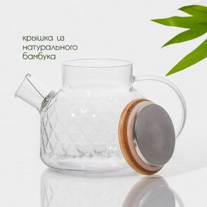 Заварочный чайник BellaTenero «Круиз», 1 л, 16x10x12 см, бамбуковая крышка, металлический фильтр, стекло