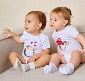 Комплект детский из двух боди Ёжики хлопок цвет Белый (Ёжики с сердечками)