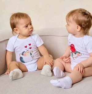Комплект детский из двух боди Ёжики хлопок цвет Белый (Ёжики с сердечками)