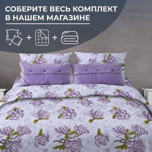 Простыня на резинке 090*200 см, поплин, борт 25 см (Магнолии, лавандовый)