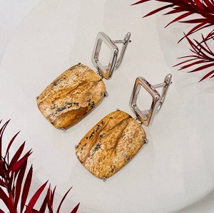 Серьги с камнем песочная Яшма
