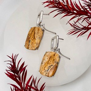 Серьги с камнем песочная Яшма
