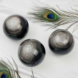 Шар декоративный резной из камня Обсидиан серебристый