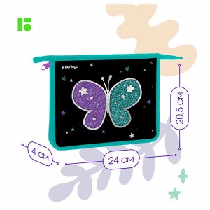 Папка для тетрадей 1 отделение, А5 Berlingo ""Shining butterfly"", 240*205*40мм, пластик, на молнии