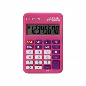 Калькулятор карманный Citizen LC-110NR-PK, 8 разрядов, питание от батарейки, 58*88*11мм, розовый