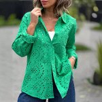 Перфорированная рубашка с длинными рукавами, зеленый