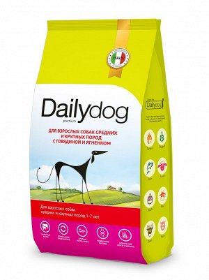 Сухой корм Dailydog для взрослых собак средних и крупных пород c Ягненком и Говядиной. 3 кг. Премиум. Россия