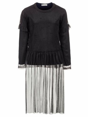 Комплект для девочки:блузка и туника из сетки со шлейфом.Декор-бусины.