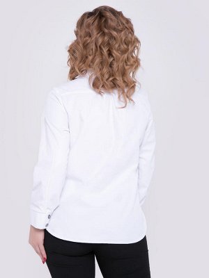 Блузка Стильная рубашка прямого силуэта из вискозного полотна белого цвета. Горловина оформлена отложным воротничком на стойке. Рукава втачные длинные на манжете.&nbsp; По переду застежка на петли и п