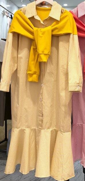 Супер креативное платье рубашка желтое в полоску