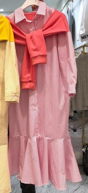 Супер креативное платье рубашка розовое в полоску