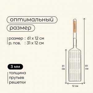 Решётка - гриль для рыбы maclay, 31x12 см, нержавеющая сталь, для мангала