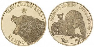 Словакия 5 евро 2023 Бурый медведь