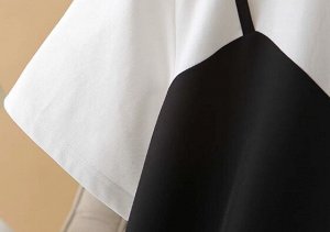 Футболка трикотажная комбинированная с круглым вырезом и принтом, как на фото