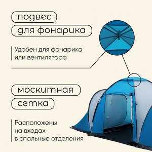 Палатка туристическая 6-местная maclay LIRAGE 6, 570x210x240 см, кемпинговая, двухслойная, с тамбуром, голубая