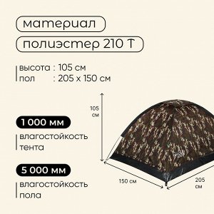 Палатка туристическая, трекинговая maclay MILITARY 2, 2-местная