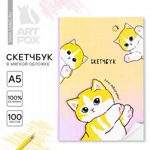 Скетчбук в мягкой обложке А5, 100 л. Бумага 100 г «Котики»
