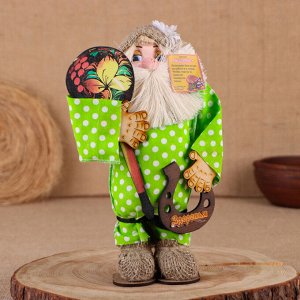 Фигурка-оберег «Домовой. Славуся в льняном колпаке, с ложкой и подковой», МИКС