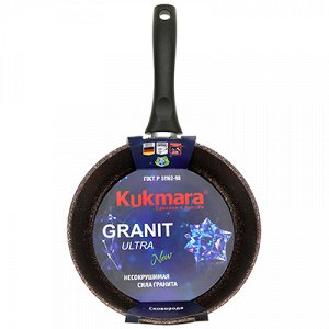 Сковорода с тефлоновым покрытием д24см "Granit Ultra", h6см, ручка из термостойкого пластика 17см, красный гранит (Россия) - можно использовать металлические кухонные принадлежности