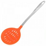 Шумовка пластмассовая для тефлоновой посуды &quot;Оранж&quot; нержавеющая ручка 38см (Китай)