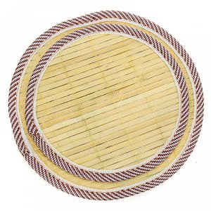 Подставка из бамбука под горячее набор 2 штуки: д18см; д15см, круглая, с деколью-микс, текстильный кант (Китай)