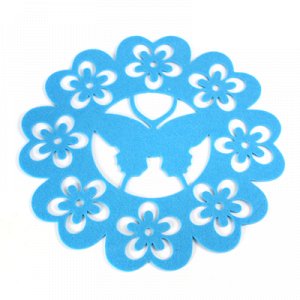 Подставка под горячее "Бабочка" д32см войлок, голубой (термосалфетка) (Китай)