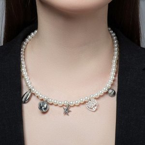 Колье «Жемчуг» море, шар №10, цвет белый в серебре, L= 45 см