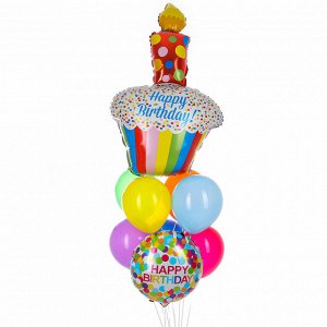 Воздушные шары, набор «Happy Birthday. Пироженка», латекс, фольгированные, 9 шт.