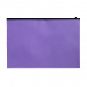 Папка-конверт на ZIP-молнии A4, 180 мкм, Calligrata Pastel, полупрозрачная, чёрная молния, фиолетовая