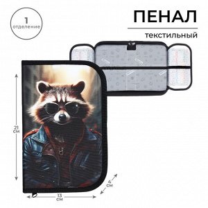 Пенал школьный, 1 секция, 13x21x4 см «Енот»