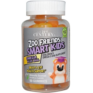 21st Century, Zoo Friends Smart Kids Omega + DHA, 60 gummys