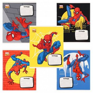 MARVEL Тетрадь в линейку 12 листов, 5 видов МИКС, обложка мелованный картон, Человек-паук