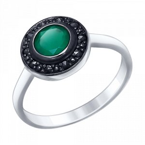 Кольцо из серебра с агатом зелёным и агатом зелёным синт. 92011386