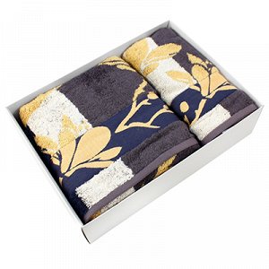 "Magnolia" Полотенце махровое набор 2шт: 50х100см, 70х140см, с бамбуковым волокном, 520гр/м2, серый, подарочная коробка (Россия)