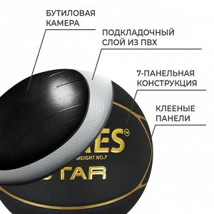 Баскетбольный мяч TORRES Star, B32317, клееный, 7 панелей, р. 7, PU, бутиловая камера
