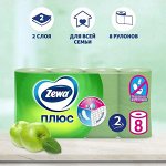 Зева Плюс Бумага туалетная &quot;Зеленое Яблоко&quot; 8 рулонов, 2-х слойная