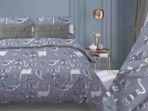 Кошкин дом(темно-синий) КПБ бязь 1,5сп