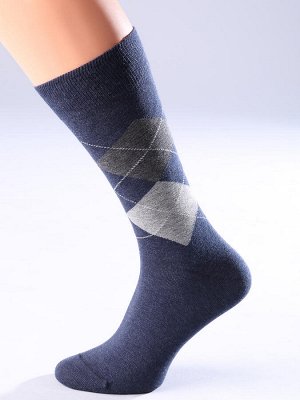 Носки Меланжевые мужские носки из хлопка с эластаном, с комфортной широкой резинкой сверху. На боковой части модели размещен рисунок \"крупные разноцветные ромбы\"".Хлопок 78%, Полиамид 19%, Эластан 3