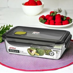 КОНТЕЙНЕР ДЛЯ ПРОДУКТОВ ГЕРМЕТИЧНЫЙ С КЛАПАНОМ "BRILLIANT" ПРЯМОУГОЛЬНЫЙ 1Л(черный)