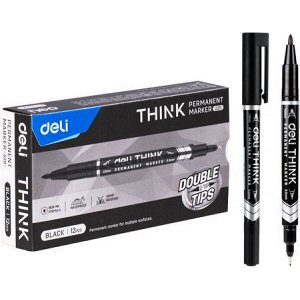 Маркер перманентный двусторонний 0.5-1мм EU211-BK Think черный (1801205) Deli