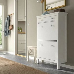 КЫМОР Тумба для обуви с 2 отделениями и 1 ящиком, белый. 128х89х31см