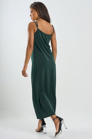 Платье-комбинация из струящейся ткани темно-зеленое