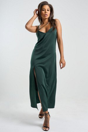 Платье-комбинация из струящейся ткани темно-зеленое