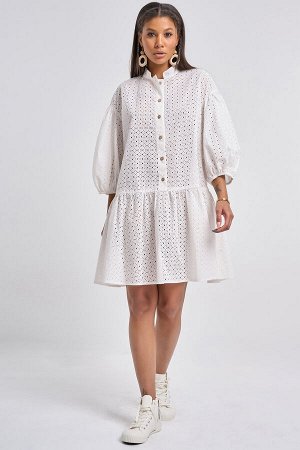Платье летнее с имитацией кружева из хлопка белое