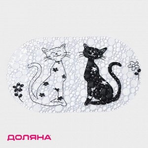 Коврик противоскользящий в ванну на присосках Доляна «Кошечки», 38x67,5 см, цвет белый