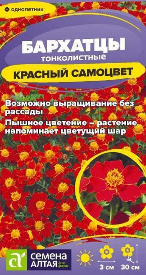 Цветы Бархатцы Красный Самоцвет тонколистн./Сем Алт/цп 0,1 гр.