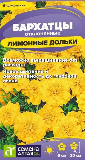 Цветы Бархатцы Лимонные Дольки махровые/Сем Алт/цп 0,2 гр.